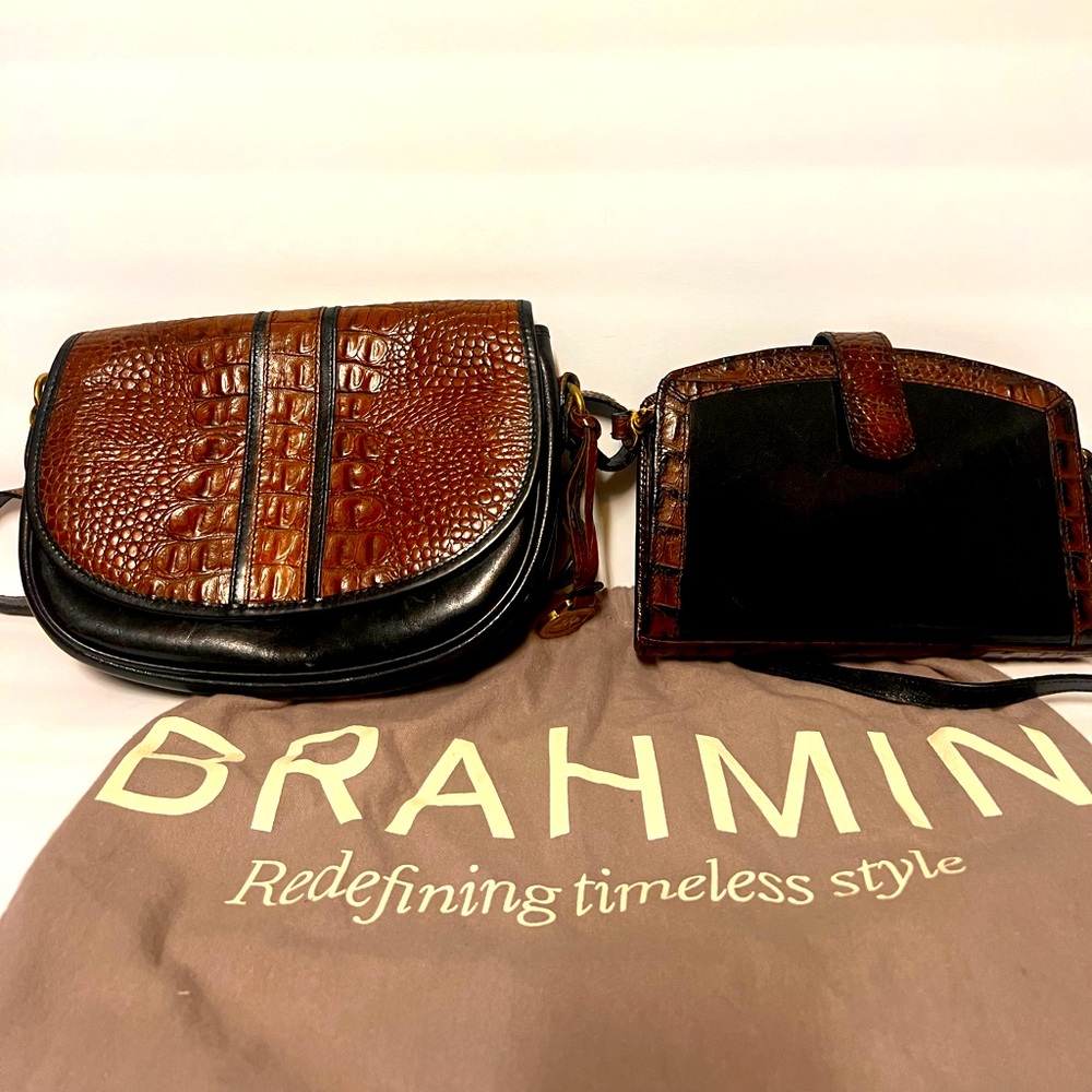 2 for 1- Authentic Brahmin black and brown crocodile leather bags